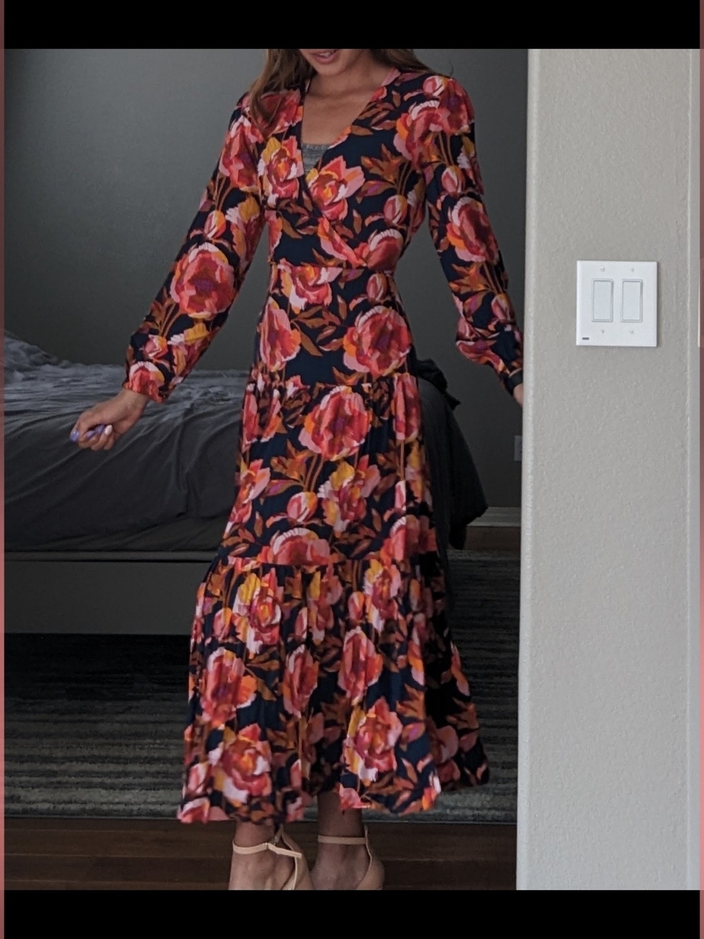 Petal & Pup Navy Floral Wrap Maxi Dress with Pink and Orange Blooms